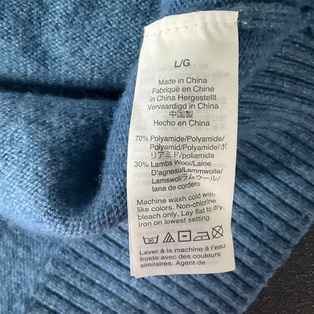 J. Crew Men's Blue‎ Raglan Sleeve Crewneck Pullover Lambs Wool Sweater Size L